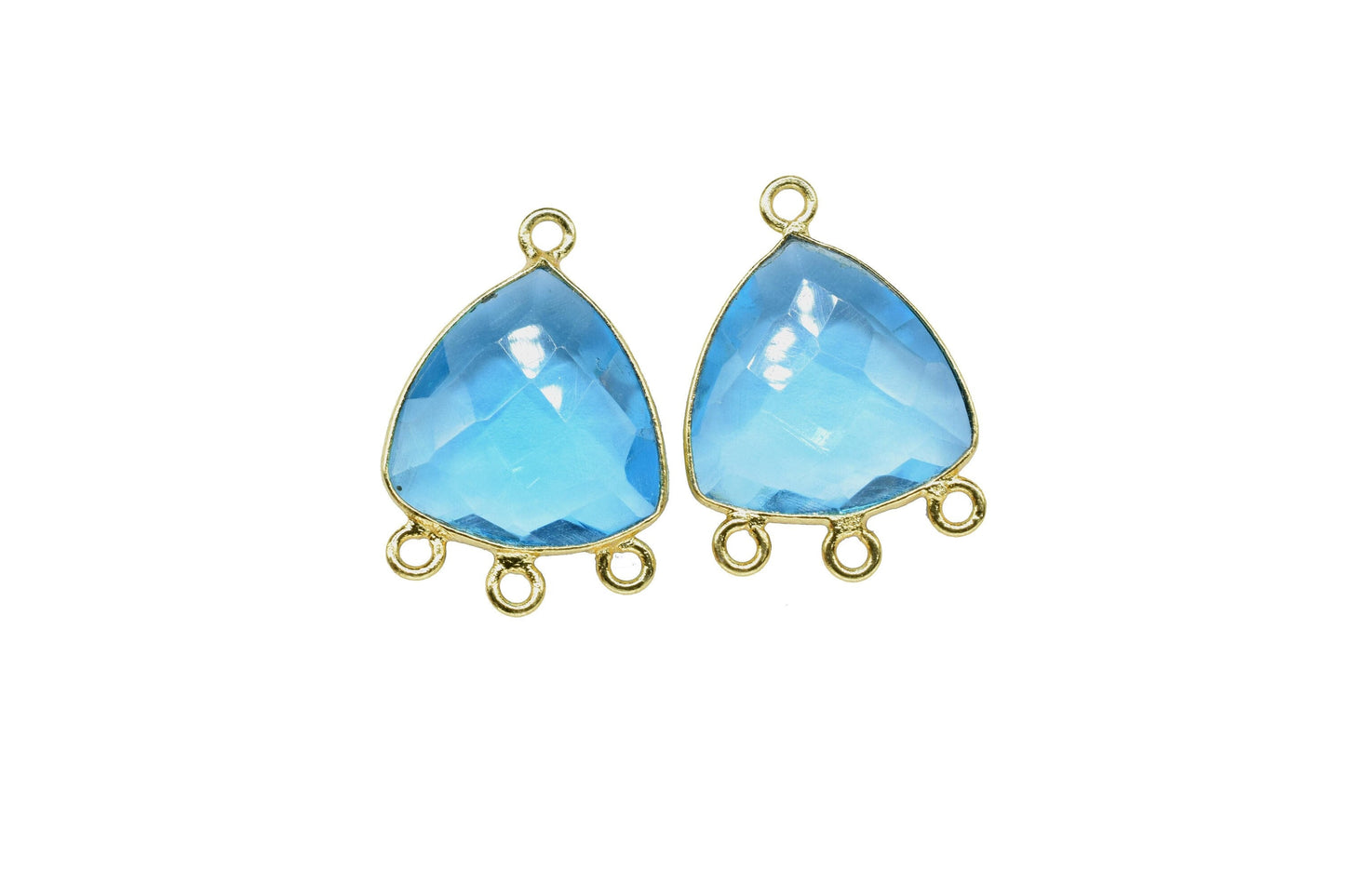 Blue Topaz Faceted 15mm Trillion Shape Charms,Blue Topaz Gemstone Bezel Jewelry,Topaz Gold Plated Single Bail Connector,blue Topaz Charms