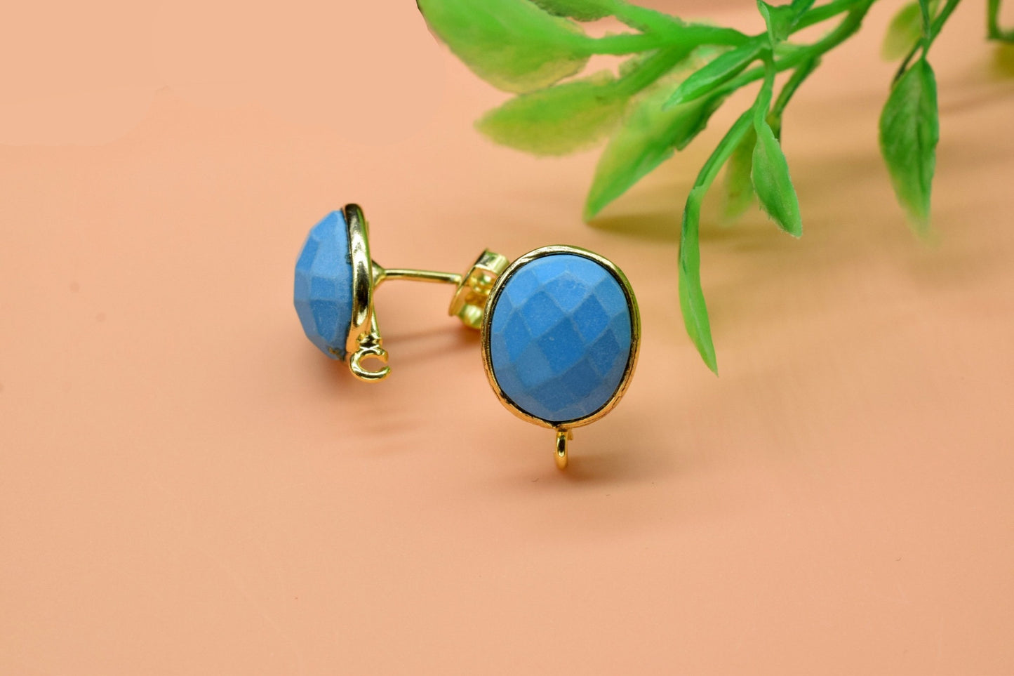 Turquoise Earring Connector,Gemstone Connector Post Stud,Jewelry Supplies,Earring Findings,Jewelry Making Components,Bezel Rim Connectors