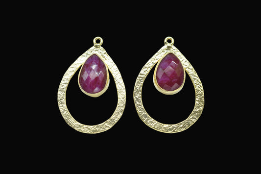 Ruby Gemstone Pendant/Pear Shape Pendant/Bezel Pendant/Jewelry making Stone/Gold Plated Jewelry/Ruby Connector Jewelry/Handmade/Gift
