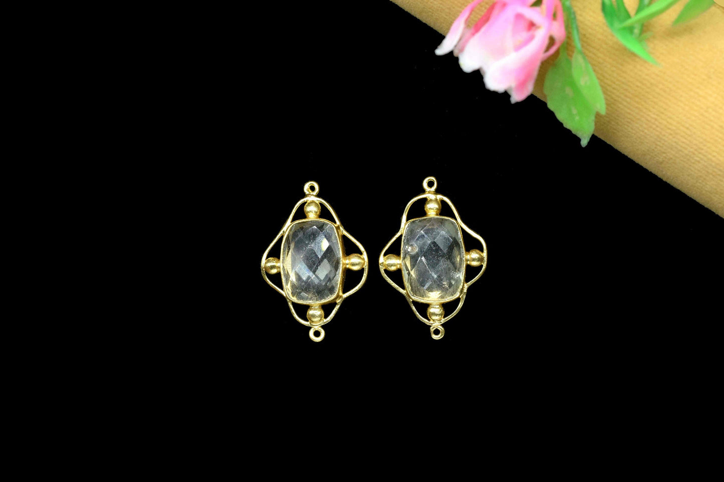 Aquamarine Quartz Bezel Connectors,Aquamarine Quartz Rectangle,Handmade Gemstone Bezel,Quartz jewelry making charm,double bail connnector