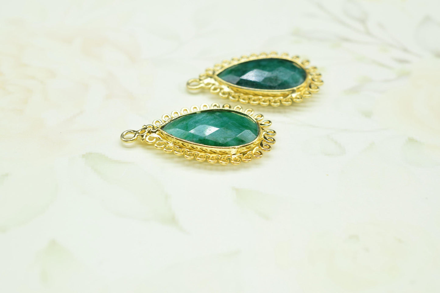 Emerald 12x20mm Teardrop Bezel Charms,Gemstone Brass Component,Wholesale Jewelry,Single Bail Pendant,Handmade Jewellery Connectors,Gift
