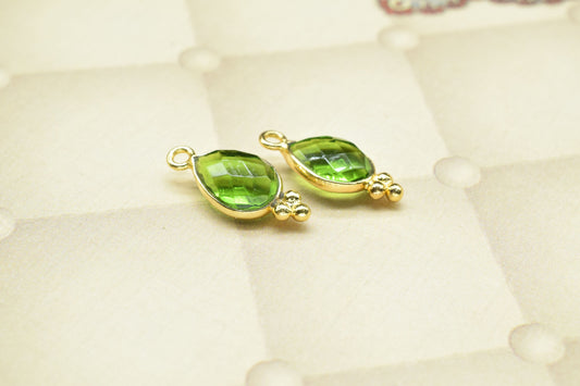 Peridot Faceted Gemstone 7x10mm Pear Shape Bezel charm,Peridot gold Plating Single Bail Over Brass Jewelry,Peridot Gemstone Components