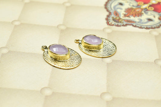 Pink Chalcedony Pendants,Finding Oval Shape,Gemstone Pendant jewelry,Handmade Connector,Matt Pendant Charms, link pendant Component,For Gift