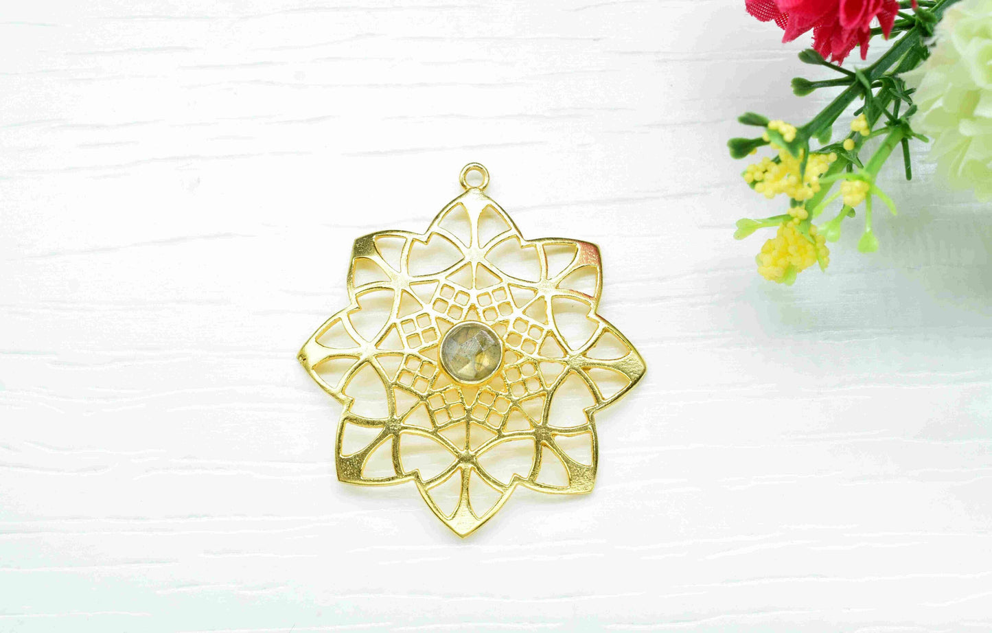 Labradorite Gemstone Component, Single Bail Charm , Labradorite Connector Pendant, Gold Plated Connectors ,Pendant,Earring Component