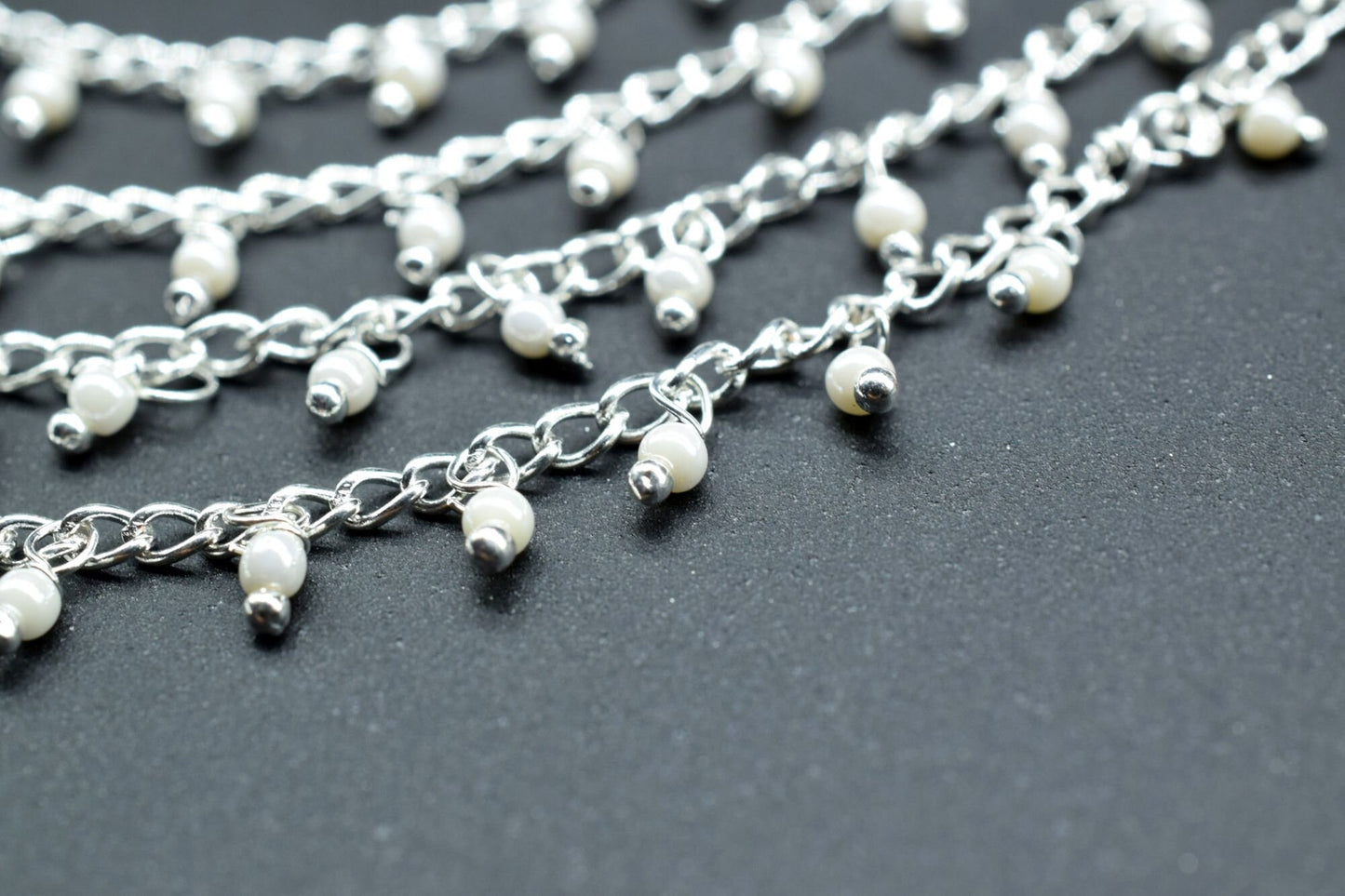 Natural Pearl Beads Rosary Chain,Silver Plated,Wire Wrapped Chain,Round Smooth Beads,Gemstones Beaded Cluster Rosary,Pearl Chain Connector