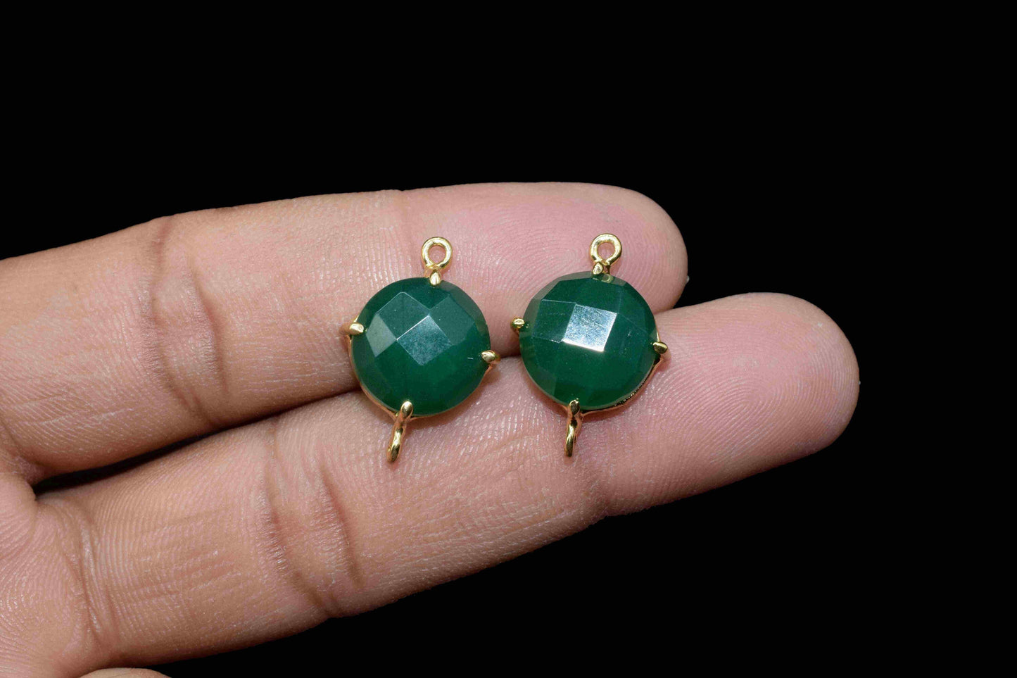 Green Onyx Gemstone 12mm Round Bezel Connector Jewelry,Green Onyx Handmade Gemstone Bezel,Green onyx Gemstone double bail connector,Gift
