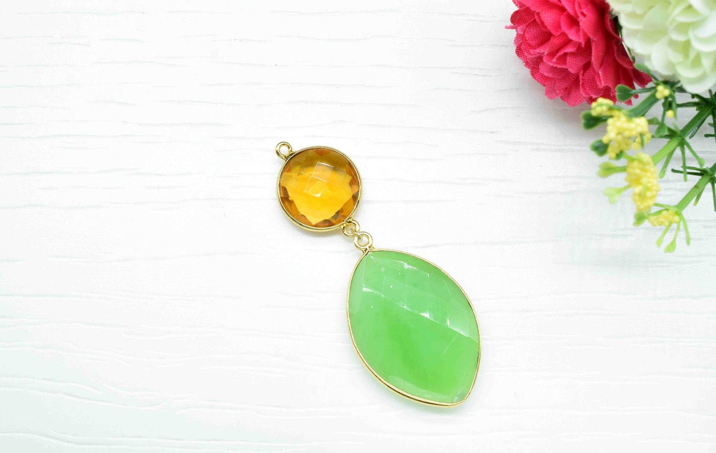 Chrysoprase + Citrine Component Pendants , Multi Stone Dangle Earrings ,Earring Component Jewelry ,Dangle pendant Charms, B'day Gift