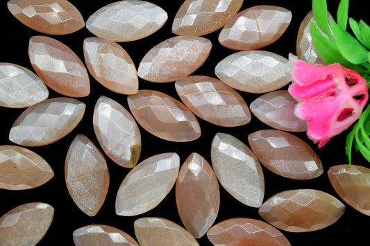 Peach Moonstone 10x20mm Marquise shape Faceted Hand Cut Gemstone Briolette,Marquise Shape Briolette - Loose Gemstone -,gemstone briolettes