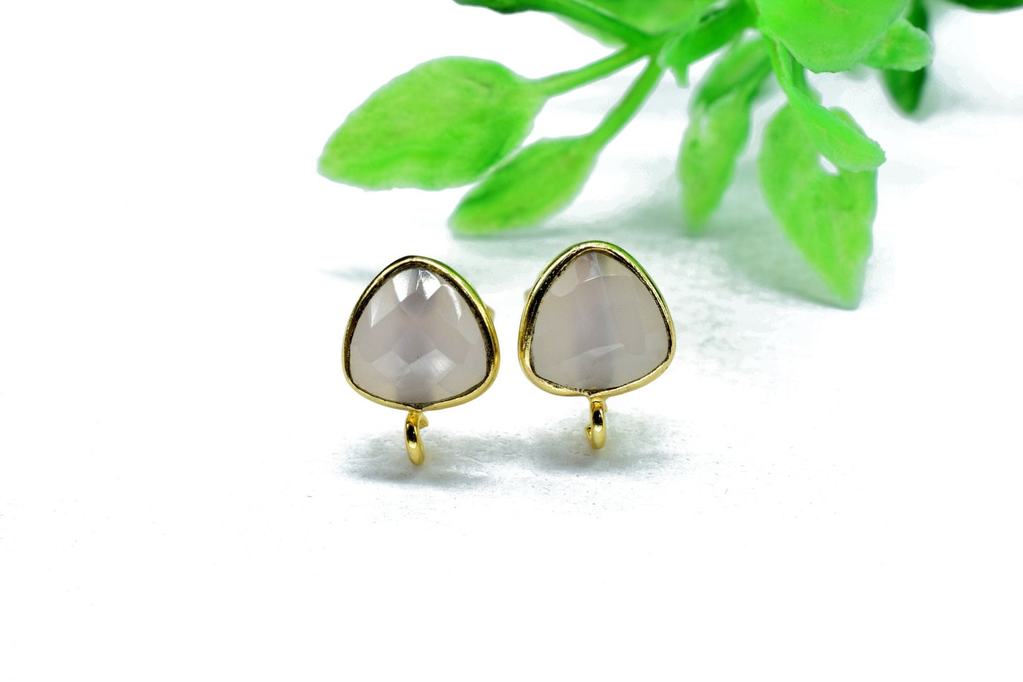 Pink Chalcedony 8mm Earring Connector,Triangle Earrings Connector,Earring Making Connector,Bezel frame Earrings Connector,Gemstone Connector