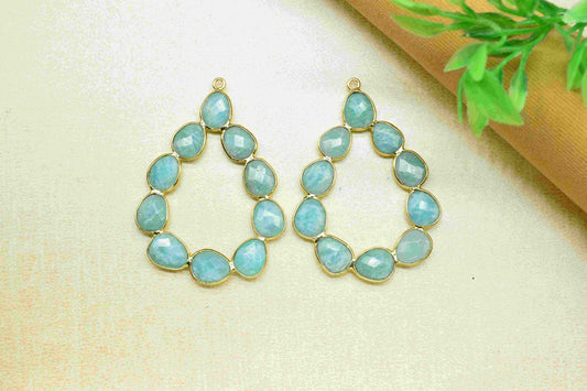 Amazonite Gemstone Oval Shape Earring Connector,Gemstone Single Bail Charm,Amazonite Stud Earring,Gemstone Stud Earring frame Connector,Gift