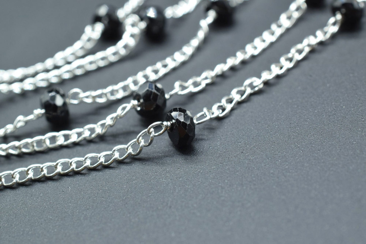 Black Onyx Faceted Beaded Chain,Black Onyx wire wrapped Beads Rosary,Black Onyx Chain,Rosary Style Chain,Chain By Foot,Black Gemstone Rosary