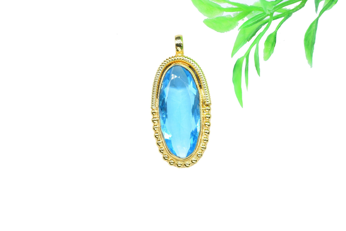 Sky Topaz Quartz Pendant Charm,Brass Pendant,Handmade Craft,Oval Shape Pendant Jewelry,Blue Gemstone Pendant,Statement Pendant,Loop Pendant