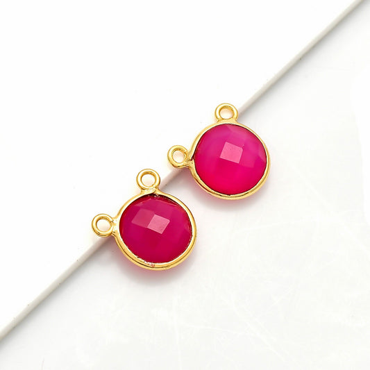 Pink chalcedony 10mm Round Bezel double connector,Chalcedony Gold Plated bezel,chalcedony Bezel,Gold Vermeil Bezel,jewelry Gold-Filled bezel