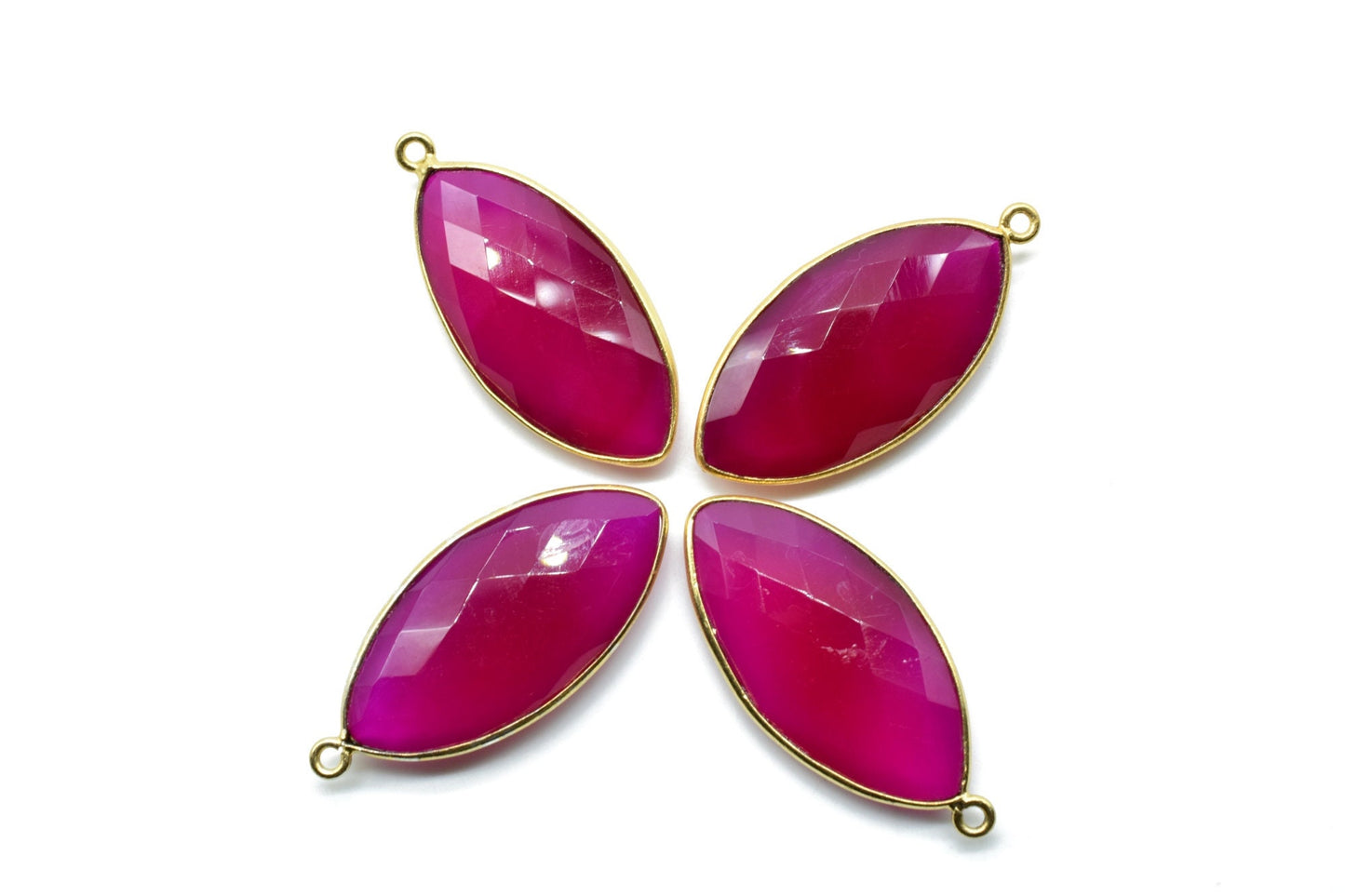 Hot Pink chalcedony 15x30mm Marquise shape pendant,Chalcedony charms, Gold Plated bezel,chalcedony Bezel,Handmade Bezel,Gold-Filled bezel