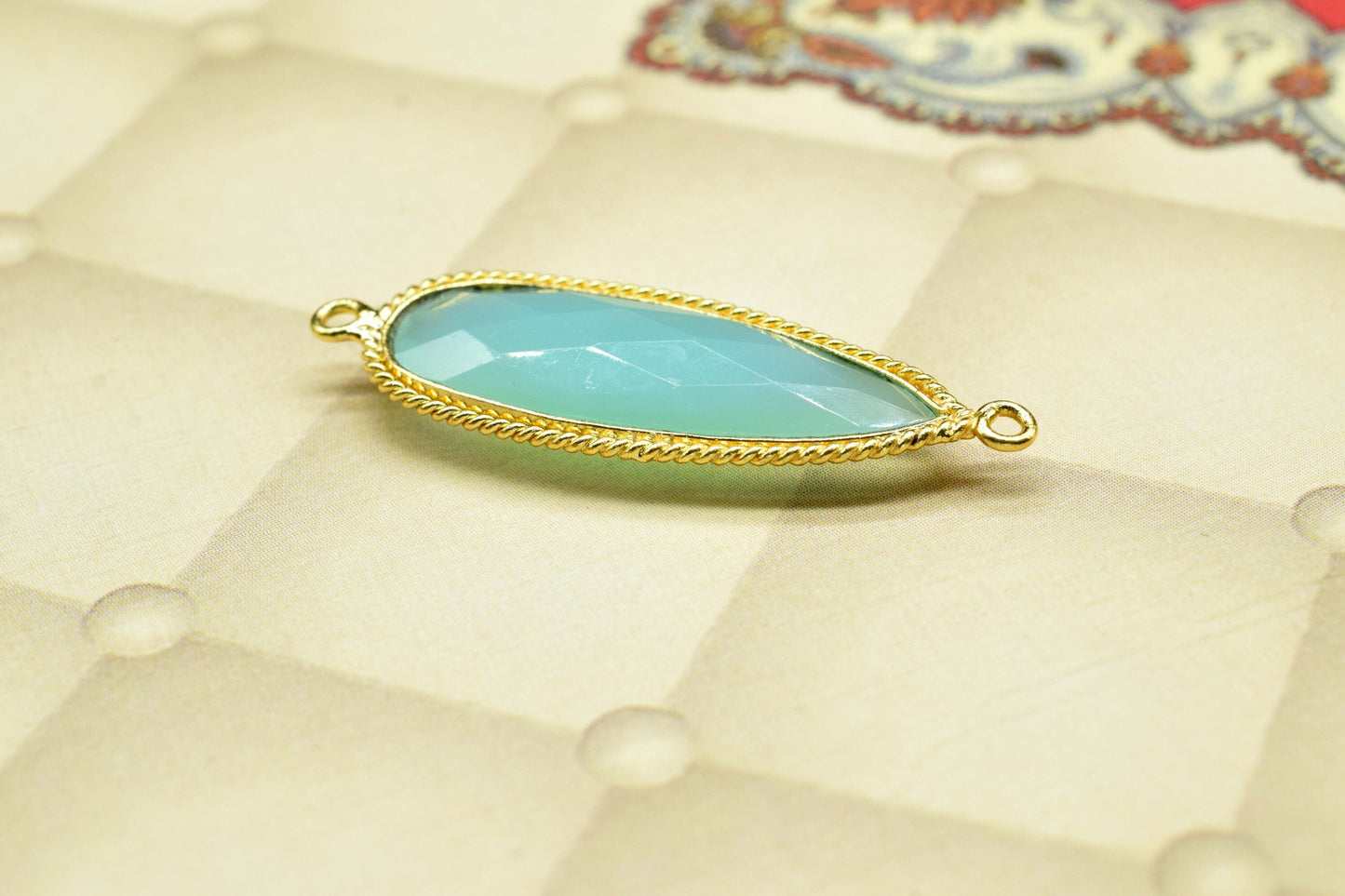 Aqua Chalcedony Gemstone 10x30mm Teardrop Shape Charm,Aqua Chalcedony Connector jewelry supplies,Chalcedony Double Bail Pendant Jewelry,Gift