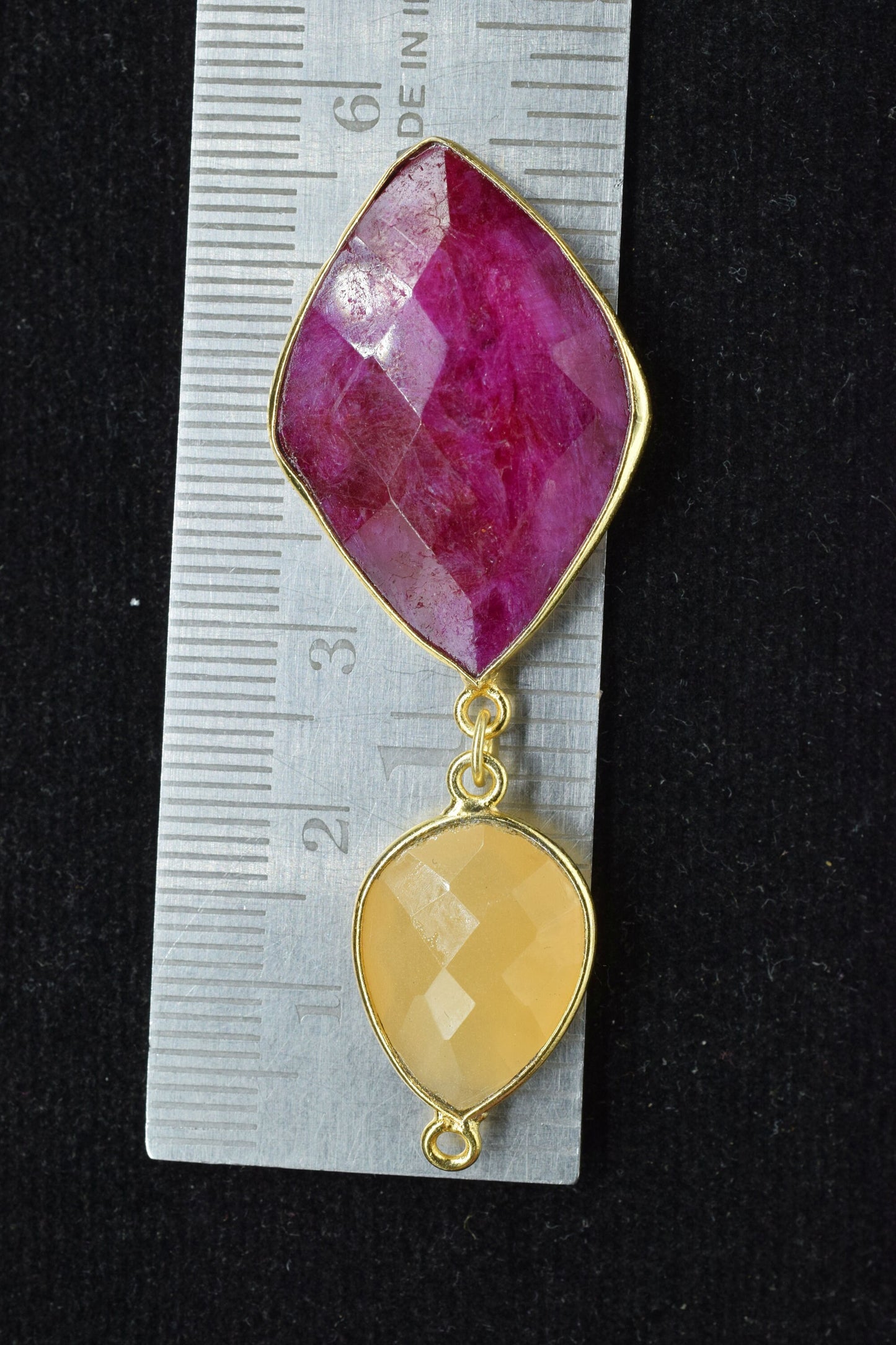 Natural Ruby Dangle pendant Charms,Yellow chalcedony Connector,Handmade jewelry,Component pendant,Station Link,Multi Gemstone Dangle Earring