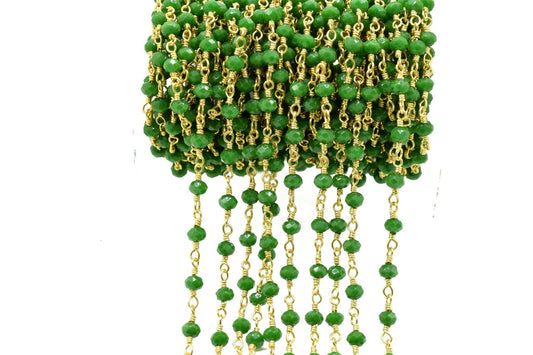 Green Agate 3mm Beaded Chain,Green Agate Faceted Beads Wire Wrapped Chain,Brass chains,Jewelry Making Chain,Green Agate Beads rosary Chain