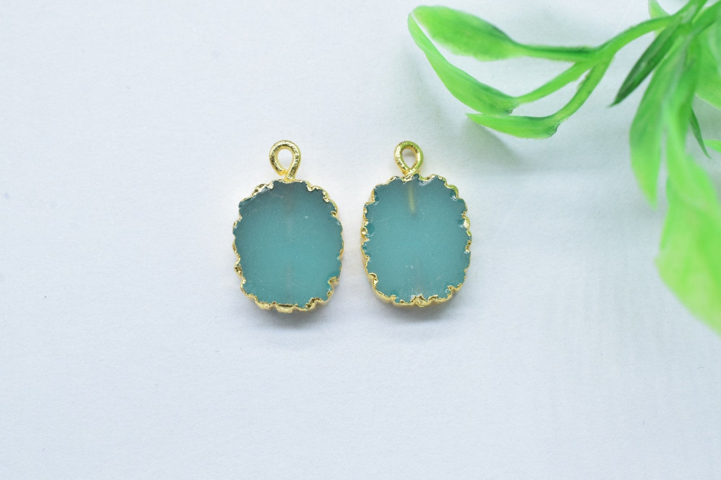 Aqua Chalcedony Pendant Charm,Pendant necklace Connector,Aqua Quartz Pendant Jewelry,Gemstone Single Bail Connector,Handmade Cabechon Charms