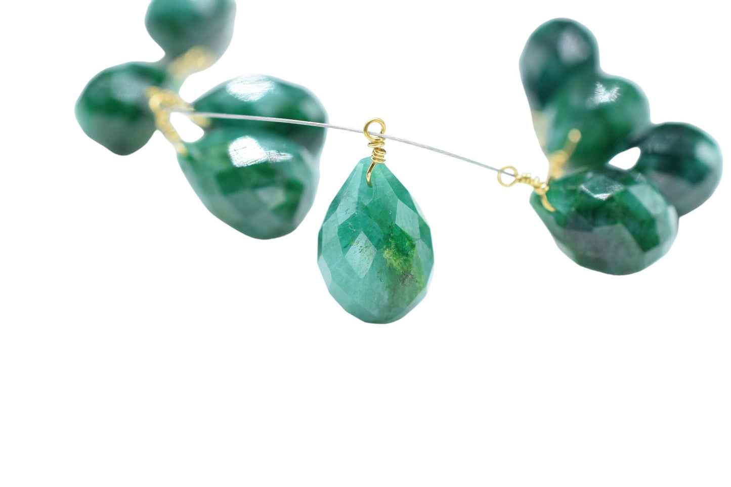 Natural Emerald 10x14mm Faceted Drops,Emerald Wire Wrapped Connector,Emerald dainty Pendant,Emerald Connector Charms,Emerald Teardrop Beads
