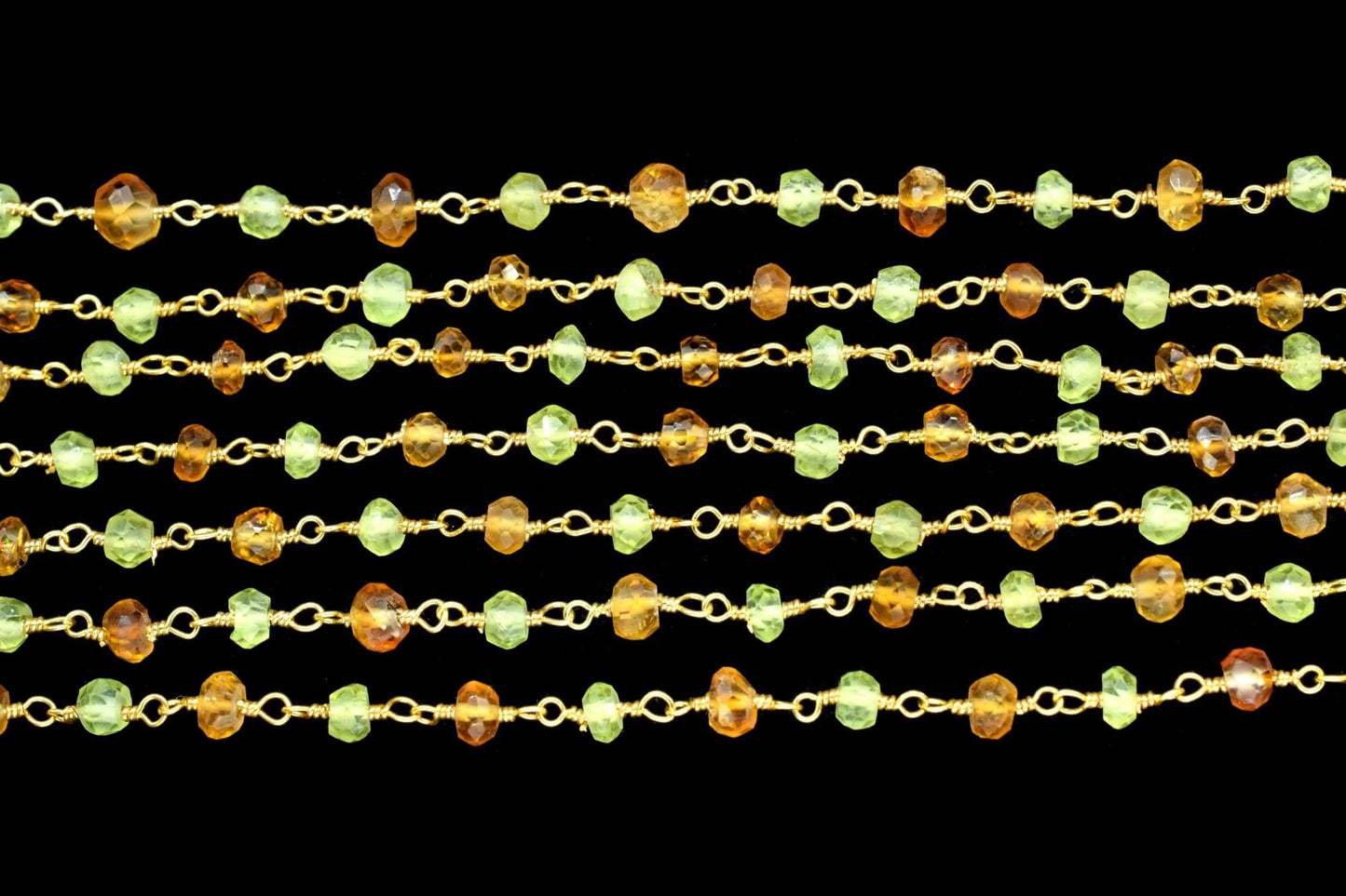 Peridot 3mm Beaded Chain,Faceted Peridot Rosary Style Beaded Chain,citrine beaded chian,multi gemstone beaded chian,wire wrapped,handmade,