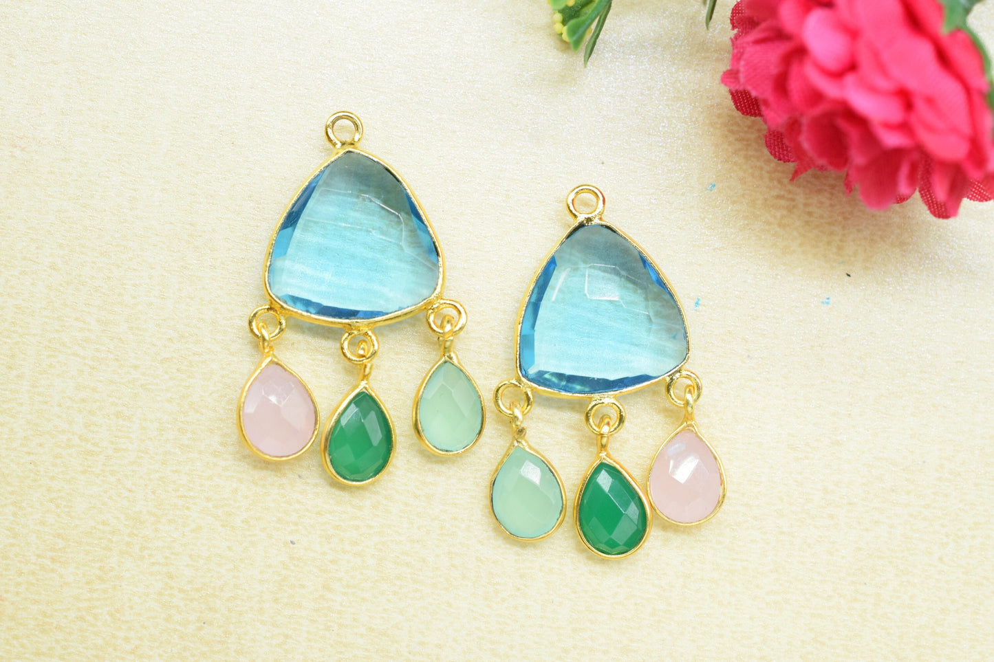 Multi Stone Bezel Charms Connector/Mix Pendant/Connector Bezel Jewelry/Station Bezel Link Pendant/Handmade Jewelry/Connector/B'day Gift