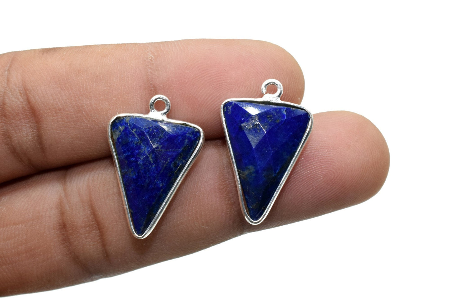 Lapis Lazuli 15x18mm Triangle shape single connector,Brass Silver Plated bezel,Lapis Pendant,Lapis Arrow shape pendant,Handmade silver charm