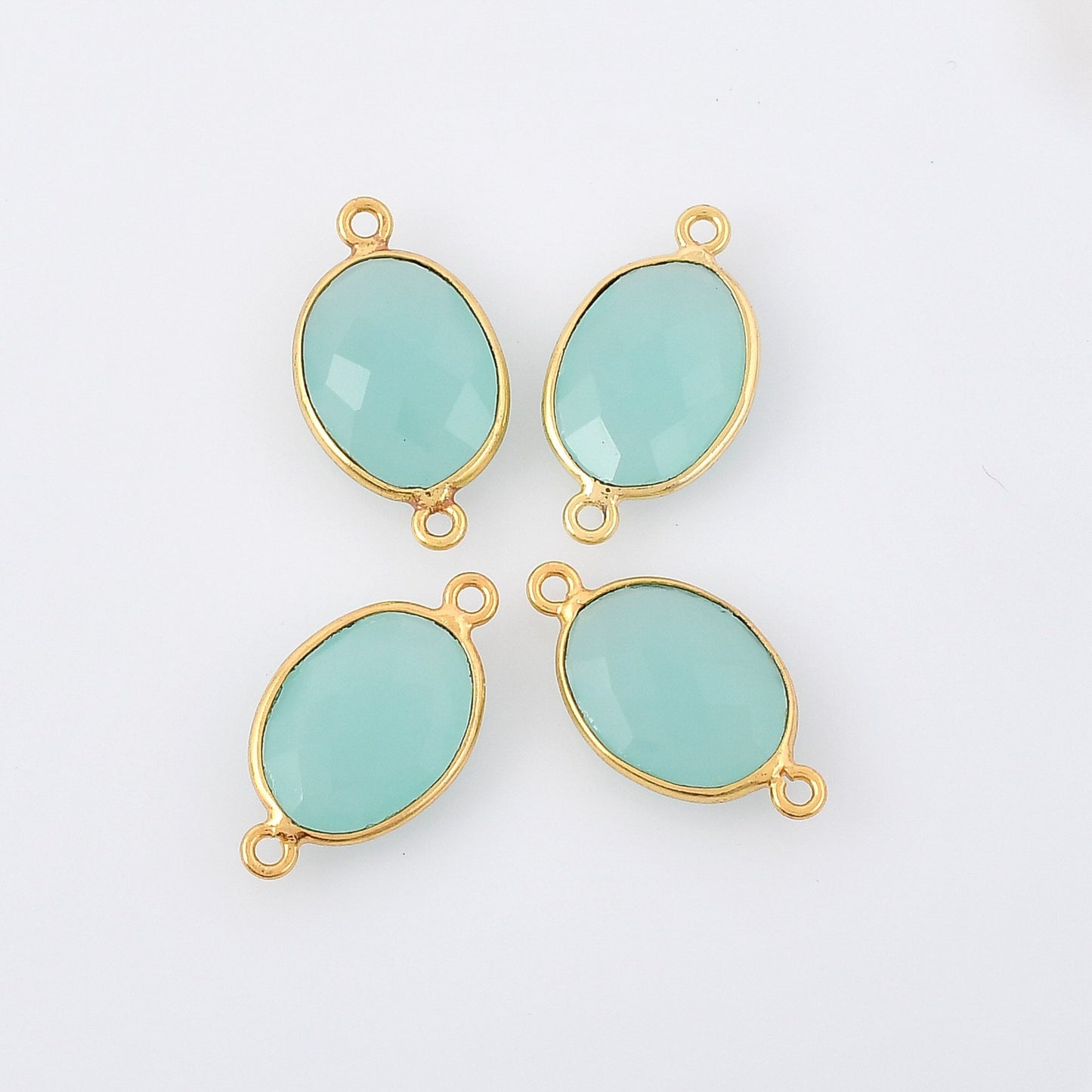 Aqua chalcedony 10x14mm Oval double connector charms,Chalcedony wholesale bezel,chalcedony Bezel,Gold Vermeil Bezel,jewels Gold-Filled bezel