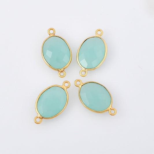 Aqua chalcedony 10x14mm Oval double connector charms,Chalcedony wholesale bezel,chalcedony Bezel,Gold Vermeil Bezel,jewels Gold-Filled bezel