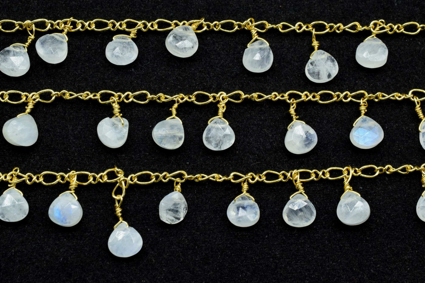 Moonstone 6mm Heart shape briolette chain,Moonstone Heart Shape Rosary Chain,Sold By Foot,Moonstone briolettes beaded chain,Moonstone chain
