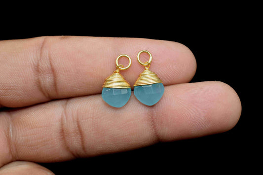 Aqua Chalcedony Faceted Wire Wrapped Connectors,Square Shape Gemstone Pendants,loop Connector,Wire Wrapped Necklace,Beaches Jewelry making
