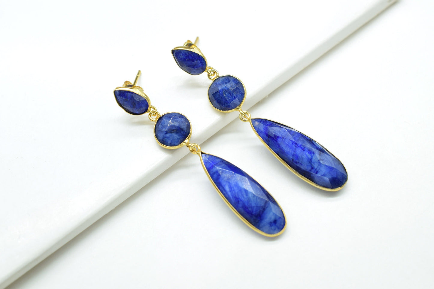Blue Sapphire Dangle Earring/Bridal Earring/Gold Plated Earring/Bridal Jewelry/Statement Earrings For Bridal/Sapphire Jewelry/Gift
