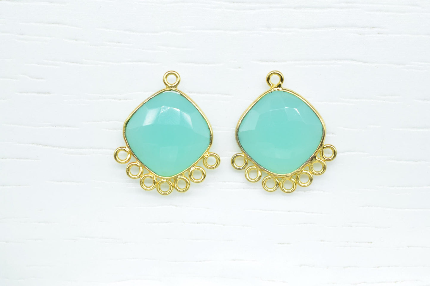 Aqua Chalcedony 14mm Cushion Bezel Charm/Gemstone Single Bail/Component charm/Handmade Jewellery Connectors/Women Jewelry/Handmade Connector