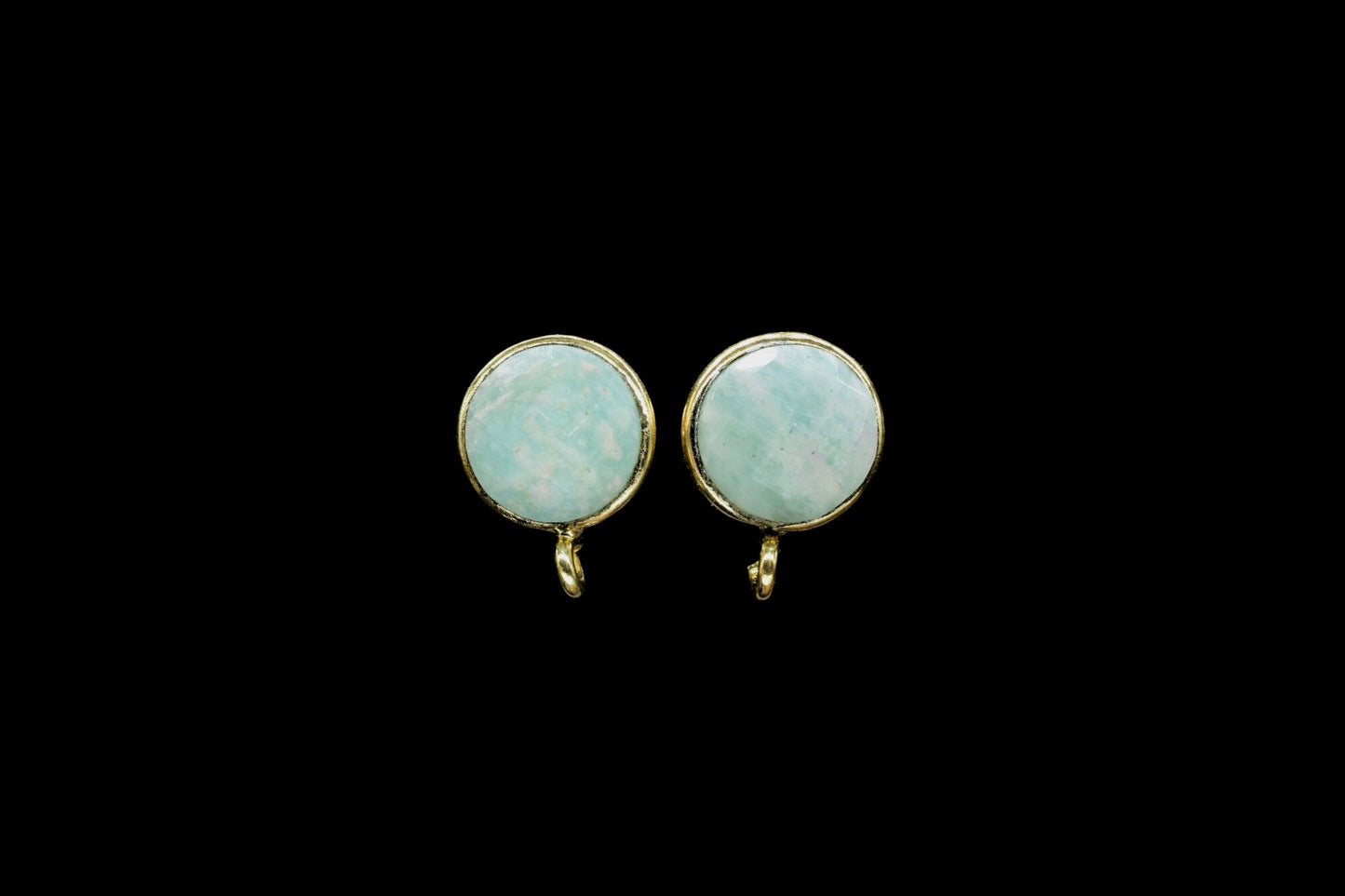 Amazonite 8mm Round Earring Connector,Gemstone Stud Ear Post,Earring Making Connector,Bezel frame Connector,Gemstone Connector,AmazoniteStud