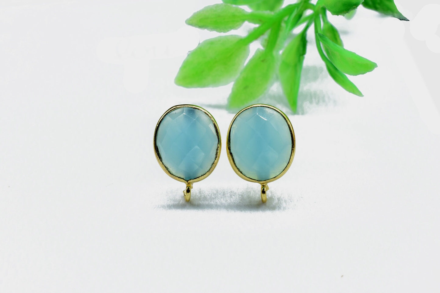 Aqua Chalcedony Earring Connector,Jewelry Making Supplies,Earring connector post stud, Jewelry,Jewelry Findings,Rose Quartz Earring,Studs