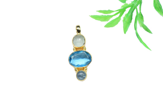 Multi Stone Pendant Charm,Brass Pendant,Handmade Craft,Mixed Shape Pendant Jewelry,Gemstone Sky Topaz Pendant,Statement Pendant,Loop Pendant