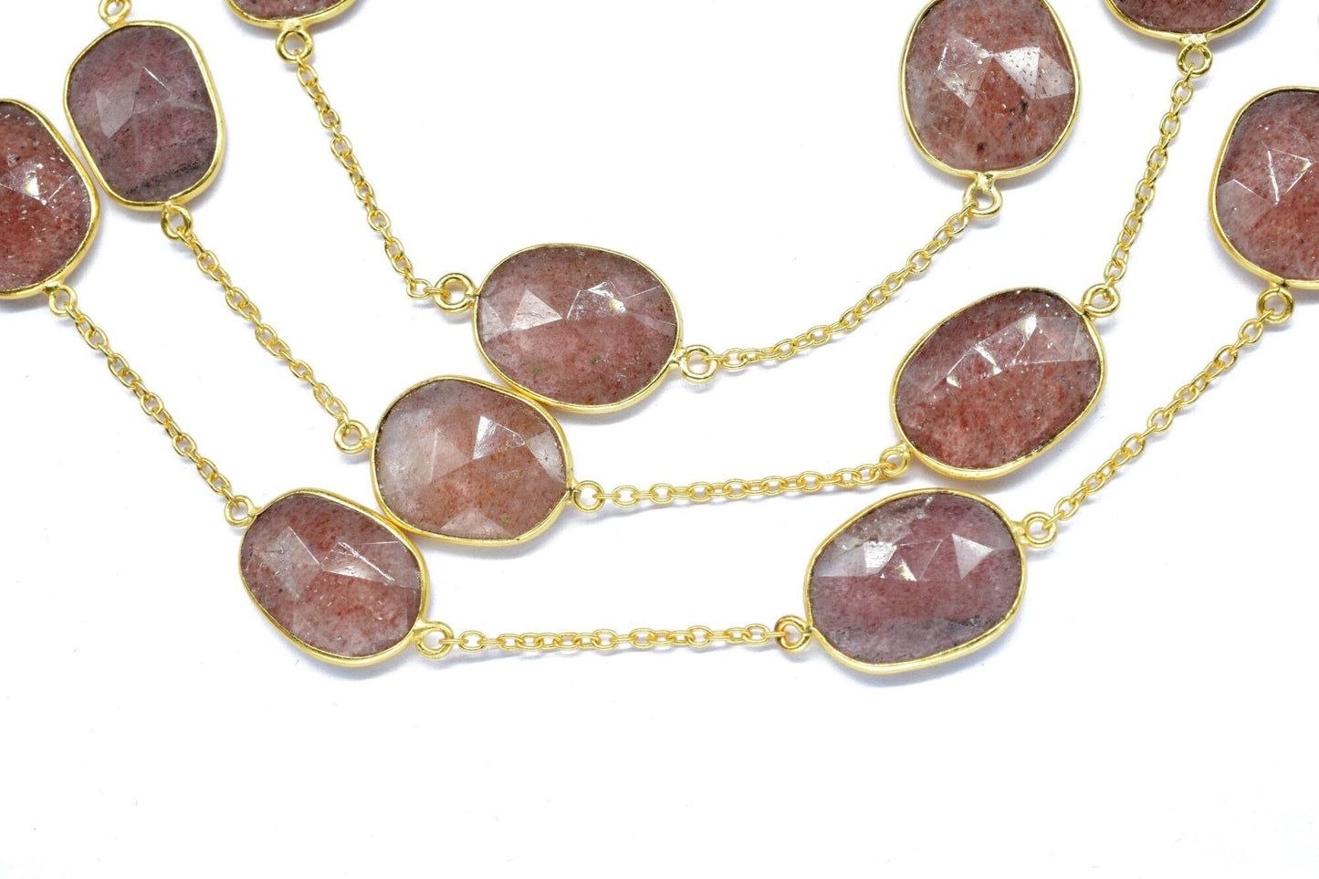 Pink Strawberry Faceted Bezel Connector, Pink Strawberry Bezel Chain, Free Size Gemstone Connector Jewelry, Strawberry Bezels Jewelry Making