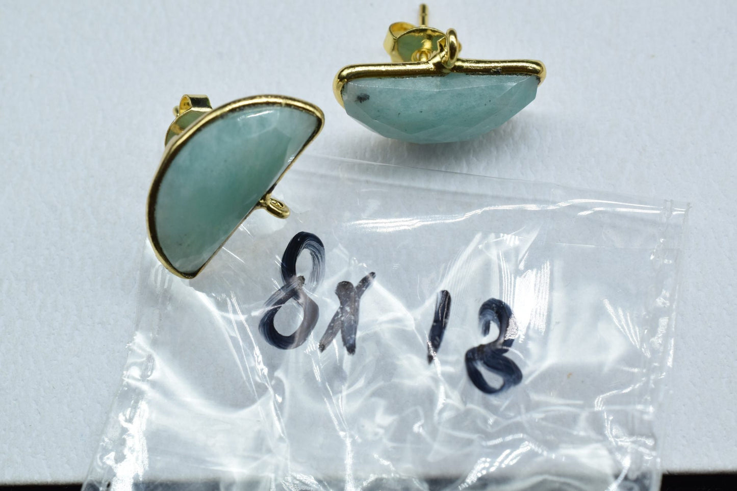 Amazonite 8x18mm Earring Connector,Gemstone Stud Ear Post,Earring Making Connector,Bezel frame Earring Connector,Amazonite Jewelry,Mint Stud