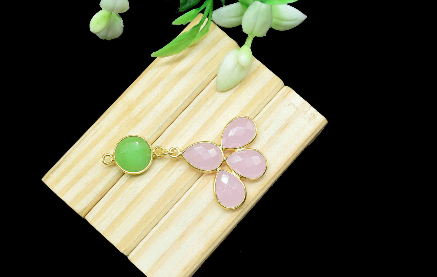 Prehnite  Pendant Charms , Rose Quartz   Dangle Earring Component , Multi Gemstone Dangle Earring , Component Jewelry , B'day Gift