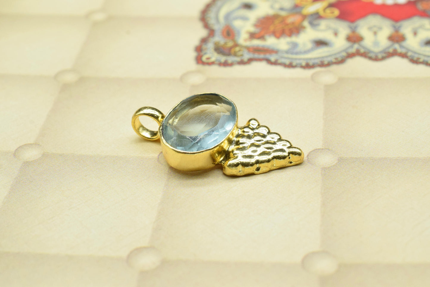 Aquamarine Pendant Charm,Loop Pendant,Brass Pendant,Vermeil Pendant Jewelry,Gemstone Handmade Carft,Designer Pendant,Statement Pendant,Gift