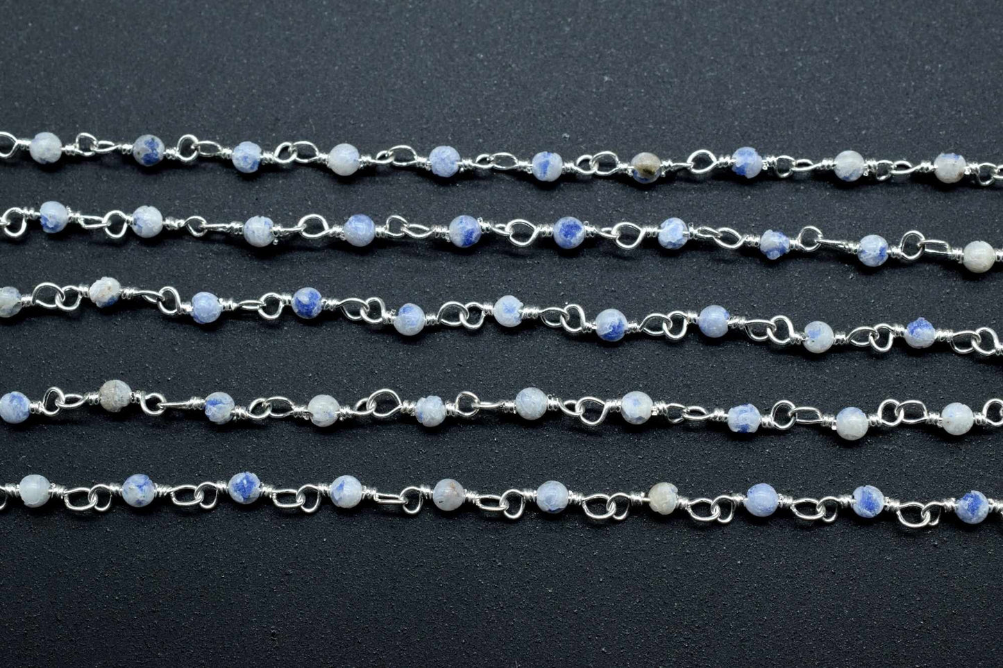 Natural Blue Opal Rosary,wire wrapped Rosary Chain,jewelry making supplies,2.5mm smooth beads Rosary,Opal Rosary Chain,Gemstone Rosary Chain