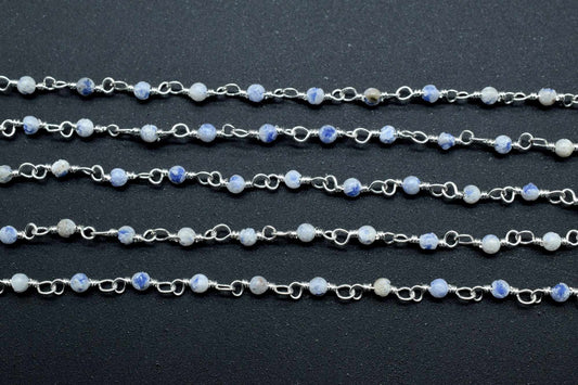 Natural Blue Opal Rosary,wire wrapped Rosary Chain,jewelry making supplies,2.5mm smooth beads Rosary,Opal Rosary Chain,Gemstone Rosary Chain