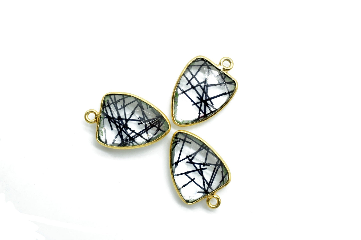 Black Rutile 12x15mm Triangle shape single bail connector,Brass Gold Plated bezel,Black Rutile Pendant,gold plated bezel,Black Rutile charms