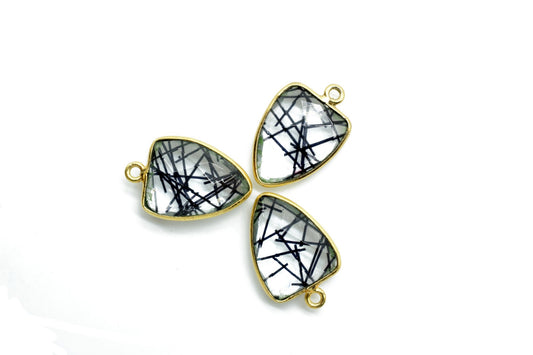 Black Rutile 12x15mm Triangle shape single bail connector,Brass Gold Plated bezel,Black Rutile Pendant,gold plated bezel,Black Rutile charms