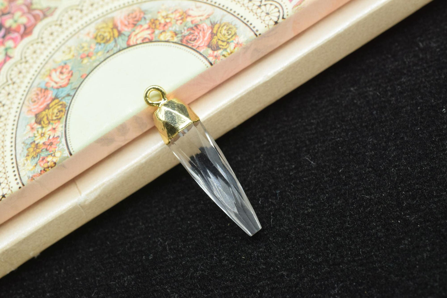 Crystal Quartz Pencil Pendant,Crystal Pendant Jewelry Making Supply,Gemstone Single Bail Connector,Handmade Faceted Spike Pointed Charm,Gift