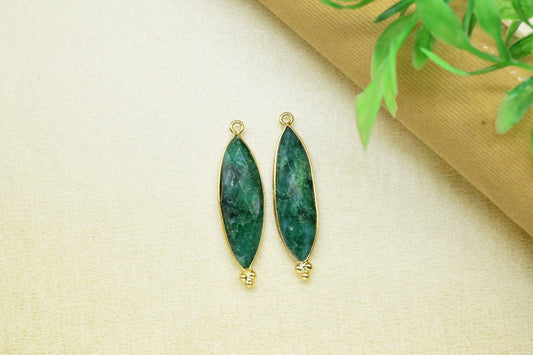 Natural Emerald 10x30mm Bezel charms,Station Bezel Link Jewelry Supplies,Emerald jewelry,marquise Shape Pendant,Emerald Gemstone Connectors