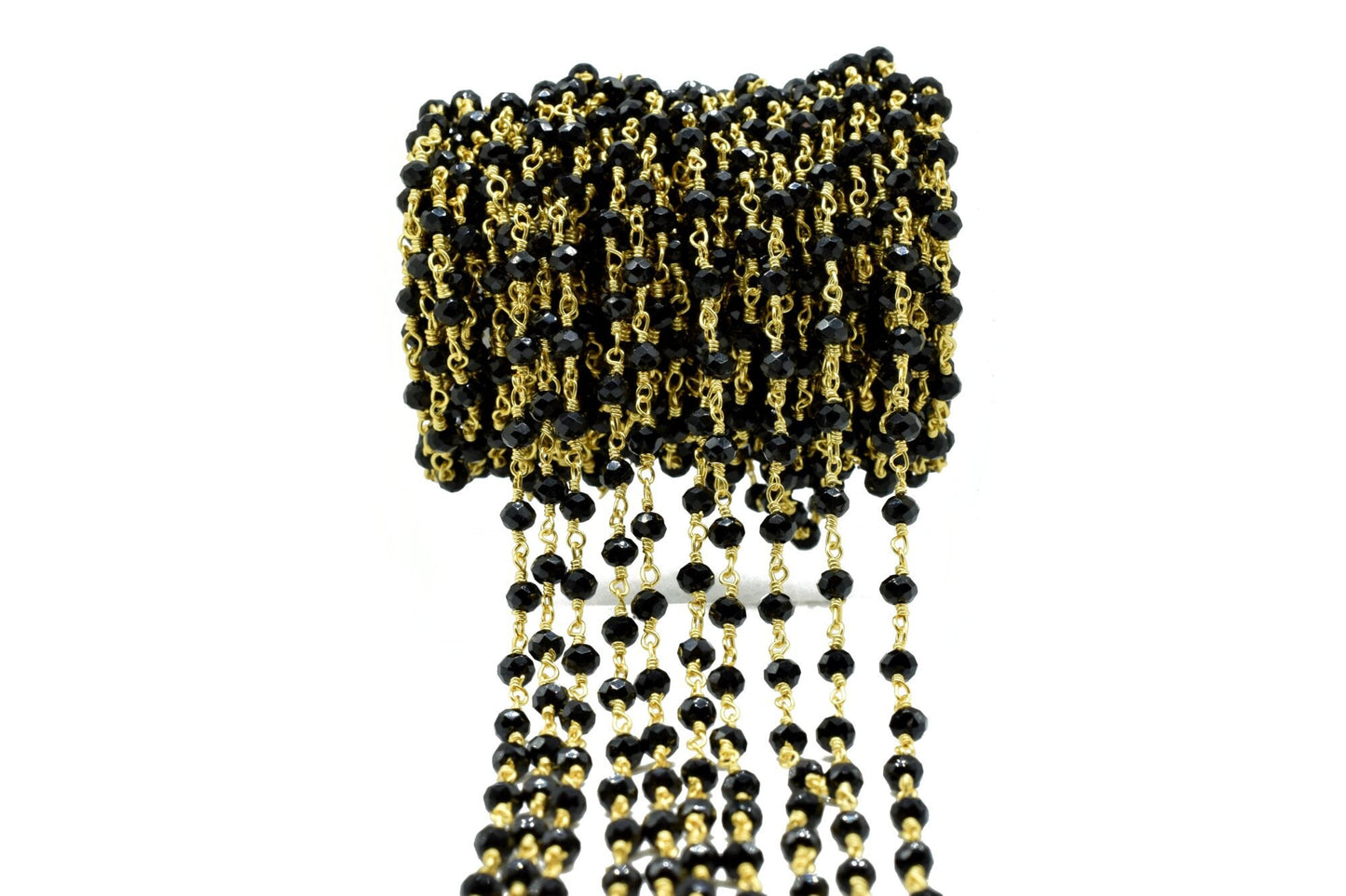 Black Spinel 3mm Rosary Style Beaded Chain, Black Spinel Faceted Beads Wire Wrapped Chain,Brass chains,Jewelry Making Chains,3mm Beads Chain