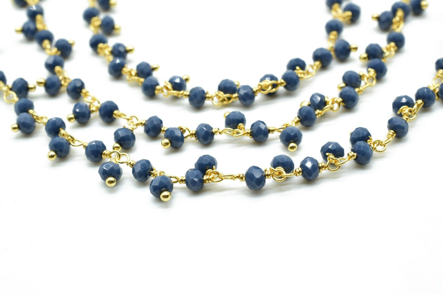 Blue sapphire Cluster Beaded Chain, Gold Plated wire wrapped Rosary Chain,Dangling Faceted Wire Wrapped Beaded Chain,Soldby Foot Wholesale