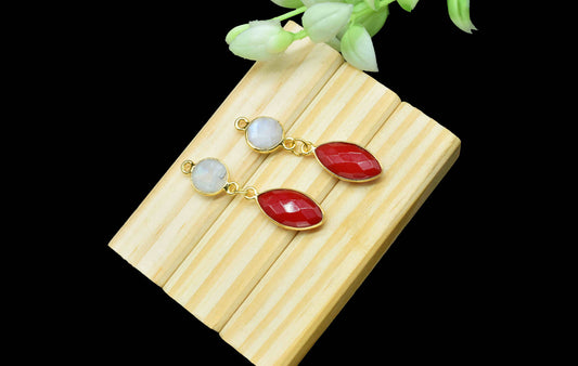 Red Coral Component pendant,Multi Gemstone Dangle Earring,Moonstone Connector jewelry,Dangle pendant Charm,Handmade Station Bezel Link,Gift