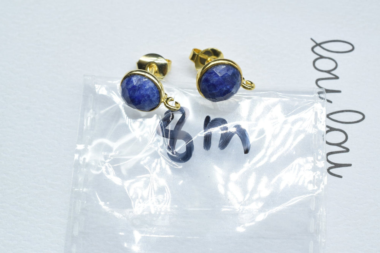 Blue sapphire 8mm Round Earring Connector,Gemstone Connector Post Stud,Craft Supplie,Jewelry Findings,Jewelry Making Connector,Sapphire Stud