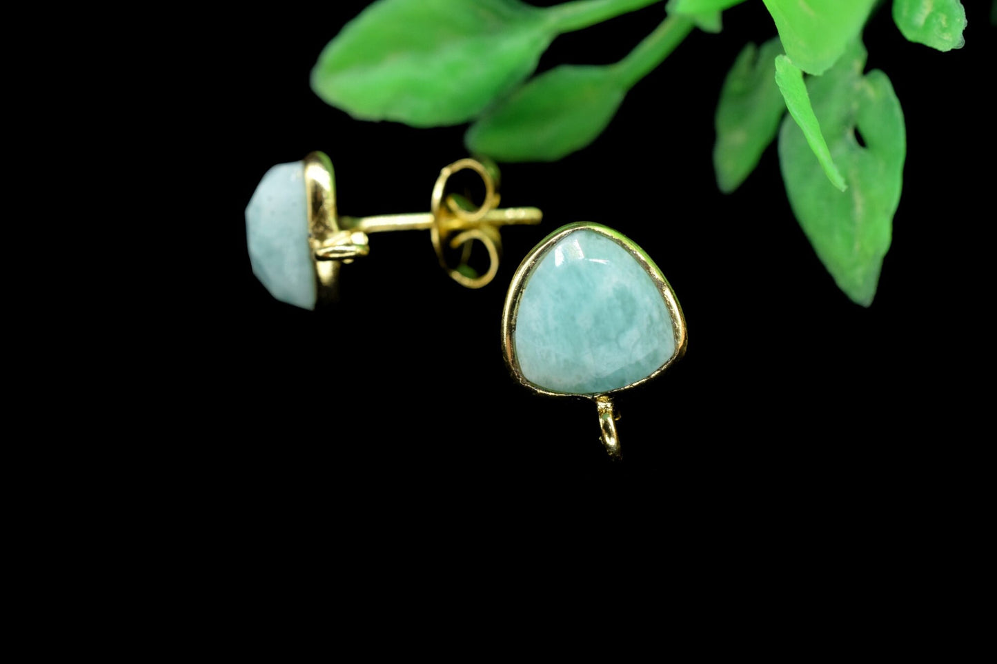 Amazonite 8mm Trillion Earring Connector,Gemstone Stud Ear Post,Earring Making Connector,Bezel frame Earrings Connector,Gemstone  Connector